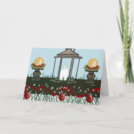 Kerstmantel met kaars, pinecones, Ornamenten Kaart