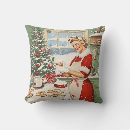 Kerstmanvrouw Kerstbakgenoegen Kussen (Voorkant)
