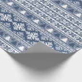 Kerstmarine Blue Holiday Knit Ugly Sweater Cadeaupapier (Hoek)