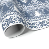 Kerstmarine Blue Holiday Knit Ugly Sweater Cadeaupapier (Rol Hoek)