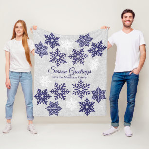 kerstmarinesblauw Snowflakes Fleece Deken