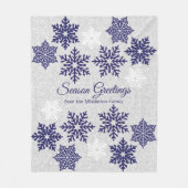 kerstmarinesblauw Snowflakes Fleece Deken (Voorkant)