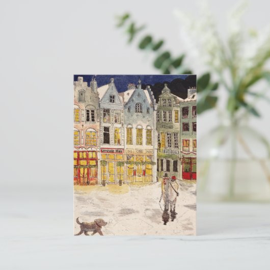 Kerstmarkt België Retrogeïnspireerde Waterverf Briefkaart (Staand voorkant)