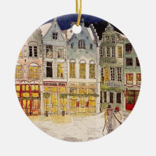 Kerstmarkt België Retrogeïnspireerde Waterverf Keramisch Ornament (Voorkant)