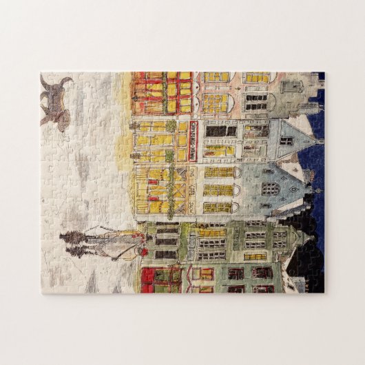 Kerstmarkt België Retrogeïnspireerde Waterverf Legpuzzel (Horizontaal)