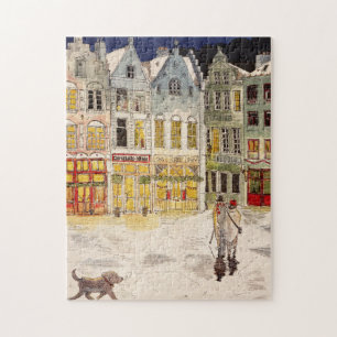 Kerstmarkt België Retrogeïnspireerde Waterverf Legpuzzel