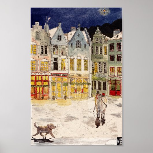 Kerstmarkt België Retrogeïnspireerde Waterverf Poster (Voorkant)