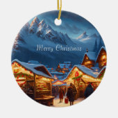 Kerstmarkt in de bergen - op maat keramisch ornament (Voorkant)