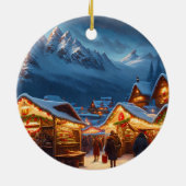 Kerstmarkt in de bergen - op maat keramisch ornament (Achterkant)
