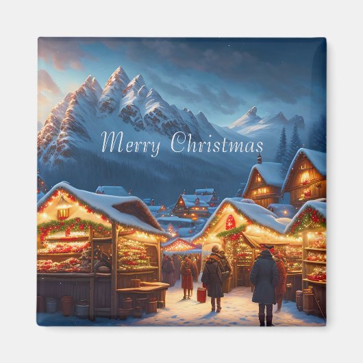 Kerstmarkt in de bergen - op maat magneet (Voorkant)