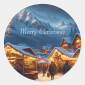 Kerstmarkt in de bergen - op maat ronde sticker (Voorkant)