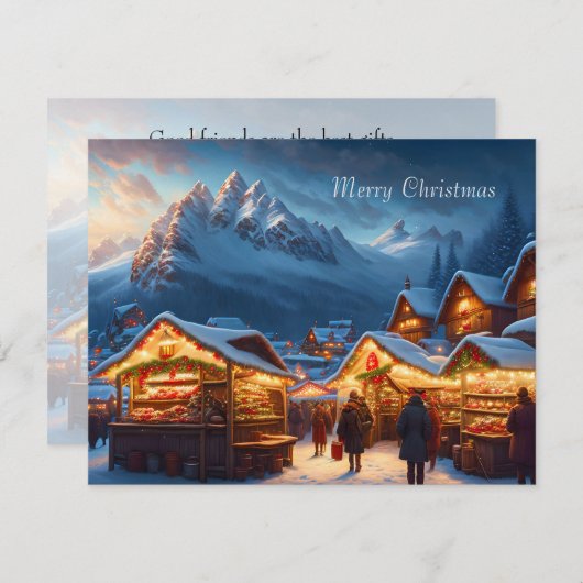 Kerstmarkt in de bergen - open huis feestdagenkaart (Voorkant / Achterkant)