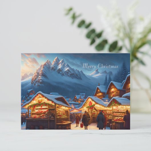 Kerstmarkt in de bergen - open huis kaart (Staand voorkant)