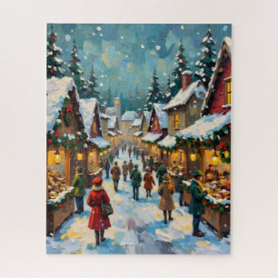Kerstmarkt in een vintage dorp Festieve Winter Legpuzzel