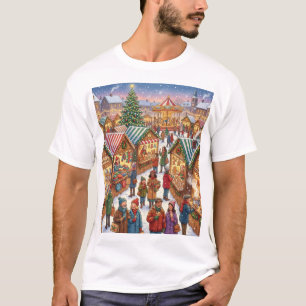 Kerstmarkt Magie – Een Feestelijke Stadssquare T-shirt