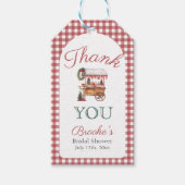 Kerstmarkt met rode gingham dank je Bruidsfeest Cadeaulabel (Voorkant)