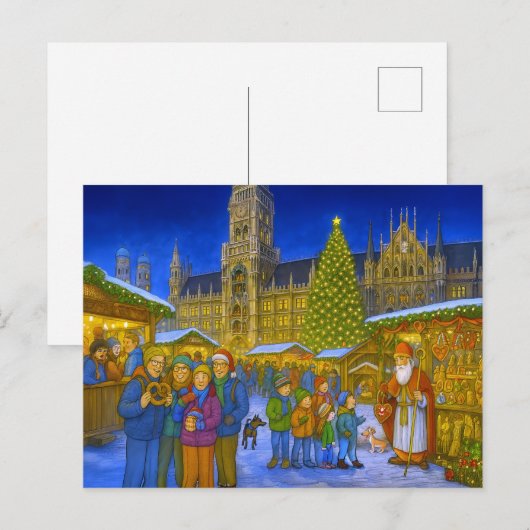 Kerstmarkt op de Marienplatz München Feestdagenkaart (Voorkant / Achterkant)