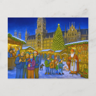 Kerstmarkt op Marienplatz München Feestdagenkaart