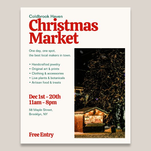 Kerstmarkt Retro Editoriale Foto Flyer