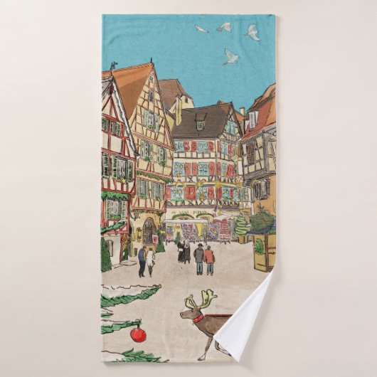 Kerstmarkt Straatsburg Frankrijk Retro geïnspireer Badhanddoek (Badhanddoek)