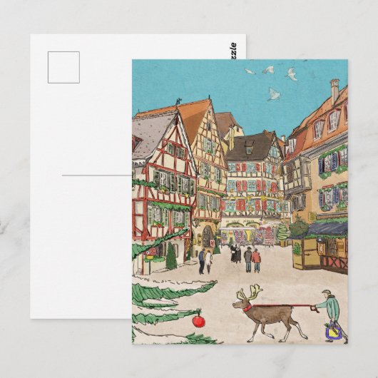 Kerstmarkt Straatsburg Frankrijk Retro geïnspireer Briefkaart (Voorkant / Achterkant)