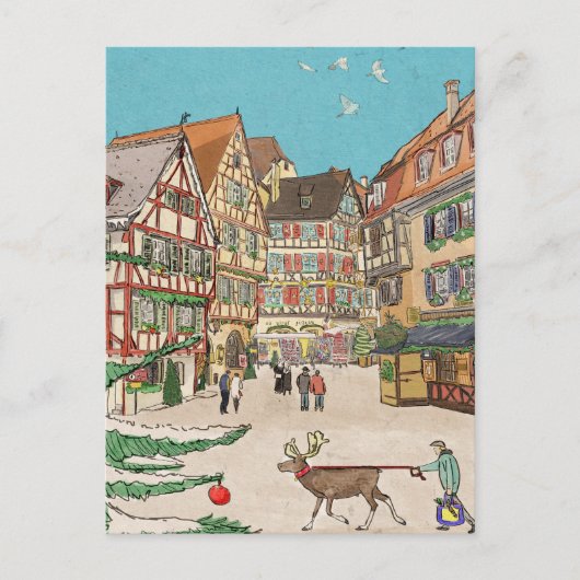 Kerstmarkt Straatsburg Frankrijk Retro geïnspireer Briefkaart (Voorkant)