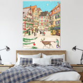 Kerstmarkt Straatsburg Frankrijk Retro geïnspireer Canvas Afdruk (Insitu (Slaapkamer))