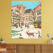 Kerstmarkt Straatsburg Frankrijk Retro geïnspireer Canvas Afdruk (Insitu (Woonkamer))