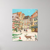 Kerstmarkt Straatsburg Frankrijk Retro geïnspireer Canvas Afdruk (Voorkant)