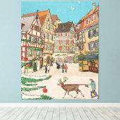 Kerstmarkt Straatsburg Frankrijk Retro geïnspireer Canvas Afdruk (Insitu (Houten vloer))