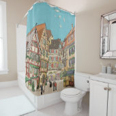 Kerstmarkt Straatsburg Frankrijk Retro geïnspireer Douchegordijn (In situ)