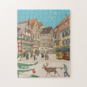 Kerstmarkt Straatsburg Frankrijk Retro geïnspireer Legpuzzel