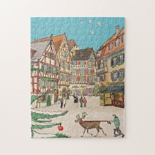 Kerstmarkt Straatsburg Frankrijk Retro geïnspireer Legpuzzel (Verticaal)