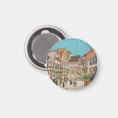 Kerstmarkt Straatsburg Frankrijk Retro geïnspireer Magneet (Voorkant / Achterkant)