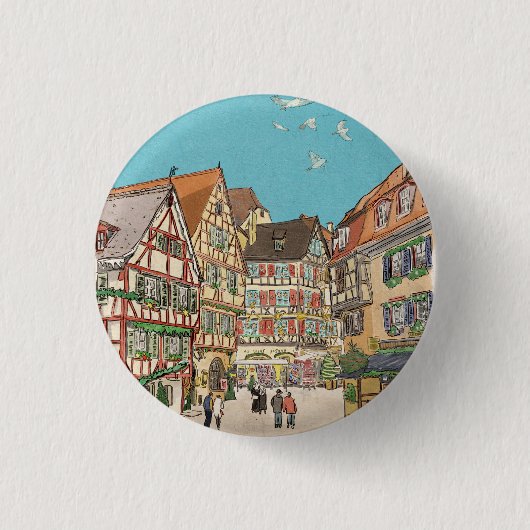 Kerstmarkt Straatsburg Frankrijk Retro geïnspireer Ronde Button 3,2 Cm (Voorkant)