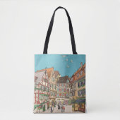 Kerstmarkt Straatsburg Frankrijk Retro geïnspireer Tote Bag (Voorkant)