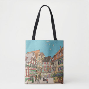 Kerstmarkt Straatsburg Frankrijk Retro geïnspireer Tote Bag