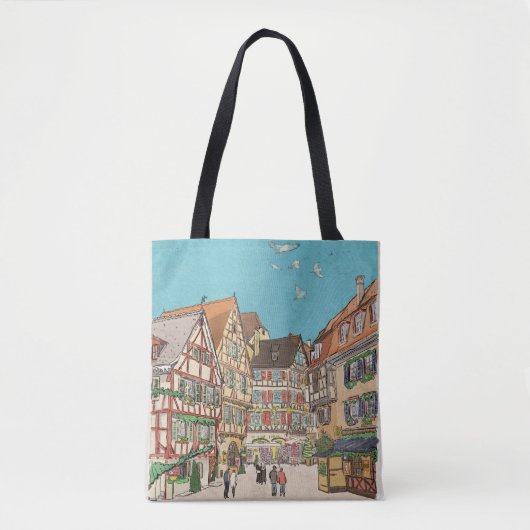 Kerstmarkt Straatsburg Frankrijk Retro geïnspireer Tote Bag (Voorkant)