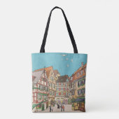 Kerstmarkt Straatsburg Frankrijk Retro geïnspireer Tote Bag (Achterkant)