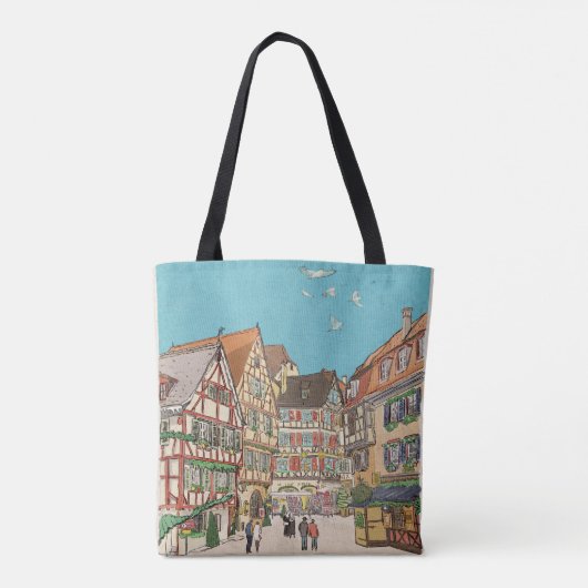 Kerstmarkt Straatsburg Frankrijk Retro geïnspireer Tote Bag (Achterkant)