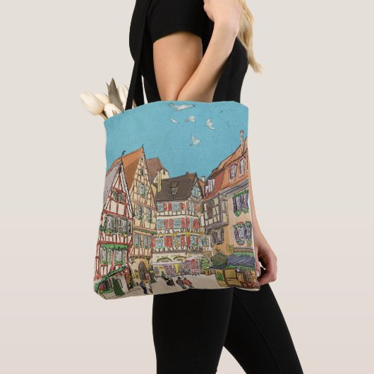 Kerstmarkt Straatsburg Frankrijk Retro geïnspireer Tote Bag (Dichtbij)