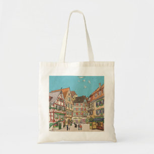 Kerstmarkt Straatsburg Frankrijk Retro geïnspireer Tote Bag
