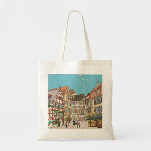 Kerstmarkt Straatsburg Frankrijk Retro geïnspireer Tote Bag (Voorkant)