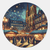 Kerstmarkt Straatsburg, Frankrijk Ronde Sticker (Voorkant)