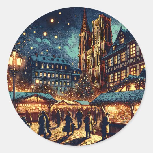 Kerstmarkt Straatsburg, Frankrijk Ronde Sticker (Voorkant)