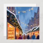 Kerstmarkt Vrolijk Kerstfeest Handgeschilderde kaa Feestdagenkaart (Voorkant / Achterkant)