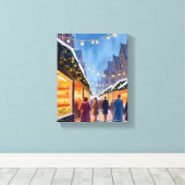 Kerstmarkt Vrolijk Kerstschilderij Canvas Afdruk (Insitu (Houten vloer))