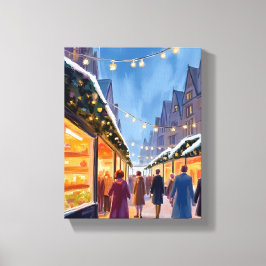 Kerstmarkt Vrolijk Kerstschilderij Canvas Afdruk
