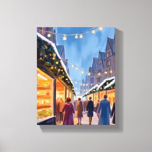 Kerstmarkt Vrolijk Kerstschilderij Canvas Afdruk (Voorkant)