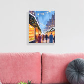 Kerstmarkt Vrolijk Kerstschilderij Canvas Afdruk (Insitu (Woonkamer))